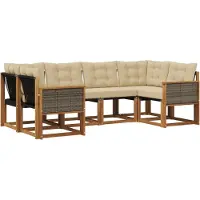 vidaXL Buiten bank set 6 st Natuurlijk en Beige