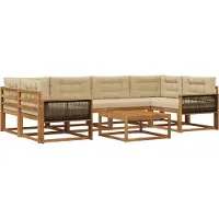 vidaXL Buiten bank set met kussen 7 pcs Natuurlijk en Beige