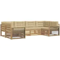 vidaXL Buiten bank set 6 st Wit en Beige Massief Acacia Hout