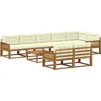 vidaXL Buiten bank set met kussen 9 pcs Natuurlijk en Crème