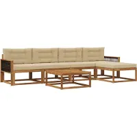 vidaXL Buiten bank set 6 st Natuurlijk en Beige