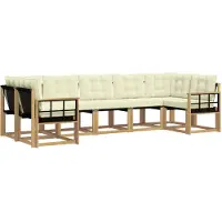 vidaXL Buiten bank set met kussen 7 pcs Wit en crèmekleurig