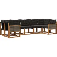 vidaXL Buiten bank set met kussen 7 pcs Naturel en Zwart