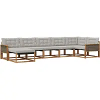 vidaXL Buiten bank set 7 st Naturel en lichtgrijs Massief Acacia Hout