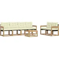 vidaXL Buiten bank set met kussen 7 pcs Wit en crèmekleurig