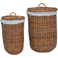vidaXL Wasmand met deksel 2 pcs Natuurlijk Bruin Kubu Rattan