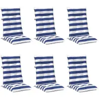 vidaXL Buitenkussen 6 pcs Blauw en Wit 120 x 50 x 7 cm Stof