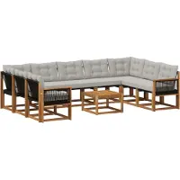 vidaXL Buiten bank set met kussen 10 pcs Natuurlijk en Lichtgrijs