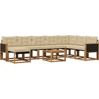 vidaXL Buiten bank set 9 st Natuurlijk en Beige