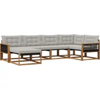 vidaXL Buiten bank set met kussen 6 pcs Naturel en lichtgrijs