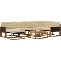 vidaXL Buiten bank set 7 st Natuurlijk en Beige Massief Acacia Hout