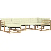 vidaXL Buiten bank set 6 st Wit en crèmekleurig Massief Acacia Hout