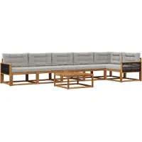 vidaXL Buiten bank set met kussen 7 pcs Natuurlijk en Lichtgrijs