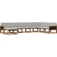 vidaXL Buiten bank set met kussen 8 pcs Naturel en lichtgrijs