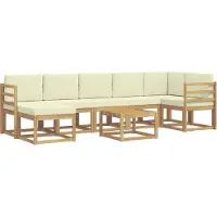 vidaXL Buiten bank set met kussen 8 pcs Wit en crèmekleurig Polyester