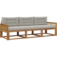 vidaXL Buiten bank set met kussen 3 pcs Natuurlijk en Lichtgrijs
