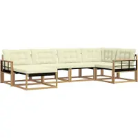 vidaXL Buiten bank set 6 st Wit en crèmekleurig Massief Acacia Hout