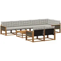 vidaXL Buiten bank set met kussen 9 pcs Naturel en lichtgrijs