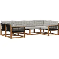 vidaXL Buiten bank set met kussen 6 pcs Naturel en lichtgrijs