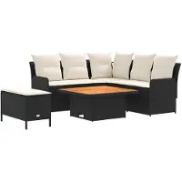 vidaXL Meubelsets met kussen 5 pcs Zwart en Crème PE Riet