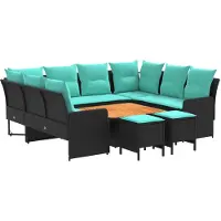 vidaXL Meubelsets 8 st Zwart en Turkoois PE Riet