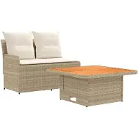 vidaXL Tuin Armleuning Sofa met Opklapbare Tafel 2 st 2-zits PE Riet
