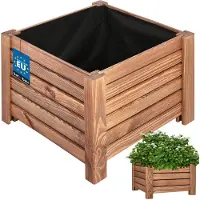KOTARBAU Houten Plantenbak, Kiefernhout, 38 x 38 x 30 cm, Bruin, Houten Bloembak, Plantenbak voor Buiten, met Vlies, voor Tuin, Terras, Balkon