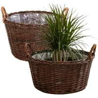Mega Collections plantenmand Santa Fe - 2x - D35 x H24 cm - incl handgreep - rotan