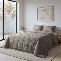 Sleeptime dekbedovertrek Check Pintuck - taupe - Microvezel - 140x220