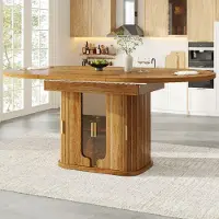 Flieks Uitschuifbare eettafel, geschikt voor maximaal 6 personen. Keukentafel: 118-158 x 118 x 77 cm. Eettafel met glazen deuren, notenhout