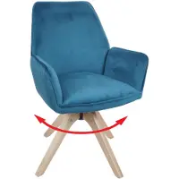 Mendler Eetkamerstoel HWC-G67, eetkamerstoel, keukenstoel, stoel met armleuningen, draaibaar, hout, fluweel, 320 g/m², MVG, turkoois-blauw