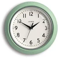 OEM Runde retro wandklok, 25 cm, neo-muntgroen, geschikt voor keuken of woonkamer