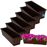 KOTARBAU 6 st Balkonbak, Bloembak voor Balkon, Kunststof, 60 x 18 x 14 cm, Plantenbak, Bruin, Plantenbak Balkon, met Schotel, Rechthoekig