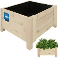 KOTARBAU Houten Plantenbak, Kiefernhout, 50 x 50 x 30 cm, Wit, Houten Bloembak, Plantenbak voor Buiten, met Vlies, voor Tuin, Terras, Balkon