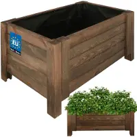KOTARBAU Houten Plantenbak, Kiefernhout, 60 x 39 x 30 cm, Bruin, Houten Bloembak, Plantenbak voor Buiten, met Vlies, voor Tuin, Terras, Balkon