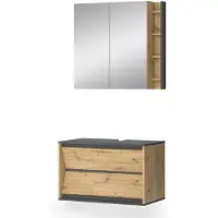 Vicco Badkamermeubelset Edelin Antraciet/Artisanaal eiken 2-delig, Model 58287