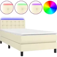 vidaXL Boxspring met matras en LED kunstleer crèmekleurig 90x190 cm