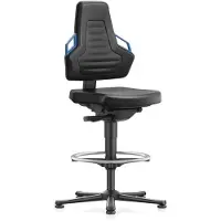 BIMOS Werkdraaistoel | vloerglijders + voetring | kunstleer kussen zwart | handvatkleur blauw 570-820 mm | 1 stuk - 9031-MG01-3277 9031-MG01-3277
