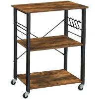 Begryf Industriële Keukentrolley - Serveerwagen op Wielen - 3 Lagen - 60x40x84 cm - Vintage Bruin - Met 6 Haken