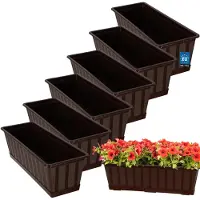 KOTARBAU 6 st Balkonbak, Bloembak voor Balkon, Kunststof, 50 x 18 x 14 cm, Plantenbak, Bruin, Plantenbak Balkon, met Schotel, Rechthoekig