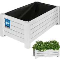 KOTARBAU Houten Plantenbak, Kiefernhout, 60 x 33 x 25 cm, Wit, Houten Bloembak, Plantenbak voor Buiten, met Vlies, voor Tuin, Terras, Balkon