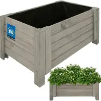 KOTARBAU Houten Plantenbak, Kiefernhout, 60 x 39 x 30 cm, Antraciet, Houten Bloembak, Plantenbak voor Buiten, met Vlies, voor Tuin, Terras, Balkon