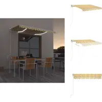 vidaXL Uitschuifbare Luifel - Uitschuifbare Luifels - Uittrekbare Luifel - Uittrekbare Luifels - Luifel automatisch met LED en windsensor 350x250 cm geel en wit