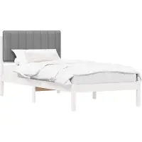 vidaXL Bedframe met Gevoerde Hoofdbord Wit en Lichtgrijs 90 x 200 cm
