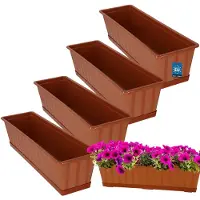 KOTARBAU 4 st Balkonbak, Bloembak voor Balkon, Kunststof, 60 x 18 x 14 cm, Plantenbak, Terracotta, Plantenbak Balkon, met Schotel, Rechthoekig