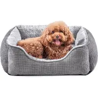 OEM Klein hondenbed met orthopedische ondersteuning - Kalmerend en antislip - Zachte, roze fluweel - Geschikt voor kleine honden en katten - Grijs - 51 x 48 x 15 cm