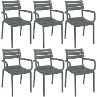 CLP Paris Set van 4 tuinstoelen - armleuningen - stapelbaar - kunststof - donkergrijs