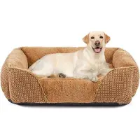 OEM Hondenbed voor middelgrote honden - Wasbaar, antislip, verhoogde randen - Enkel stuk - Beige - Polyester - 76 x 61 x 23 cm