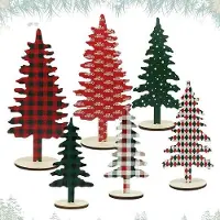 OEM Mini-kerstboom - 6 stuks, houten kerstboomdecoratie met voet