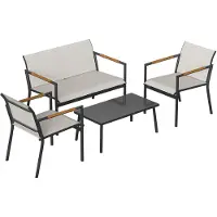 Outsunny Tuinbankset-Metaal, Mesh-stof-106L x 70,5B x 77H cm-Crèmewit
